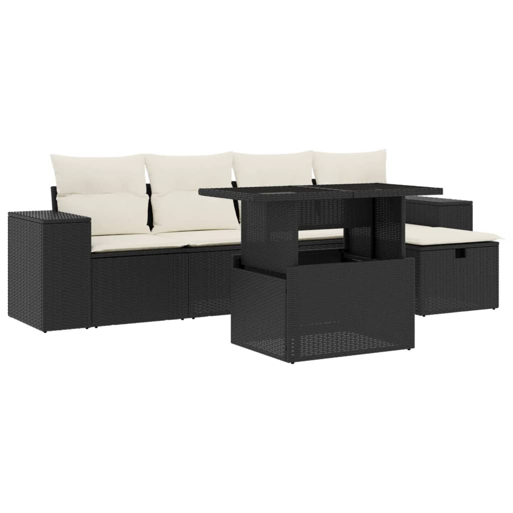 6-delige Loungeset met kussens poly rattan zwart is nu te koop bij PeponiXL, paradijselijk wonen!