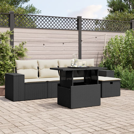 6-delige Loungeset met kussens poly rattan zwart is nu te koop bij PeponiXL, paradijselijk wonen!