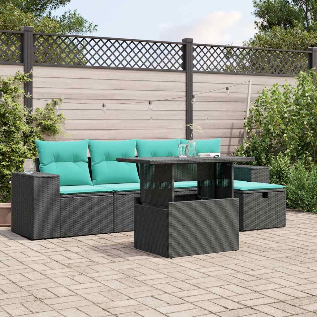 6-delige tuinbankset met kussens van zwart polyrotan is nu te koop bij PeponiXL, paradijselijk wonen!