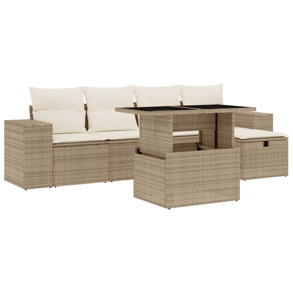 6-delige Loungeset met kussens poly rattan beige is nu te koop bij PeponiXL, paradijselijk wonen!