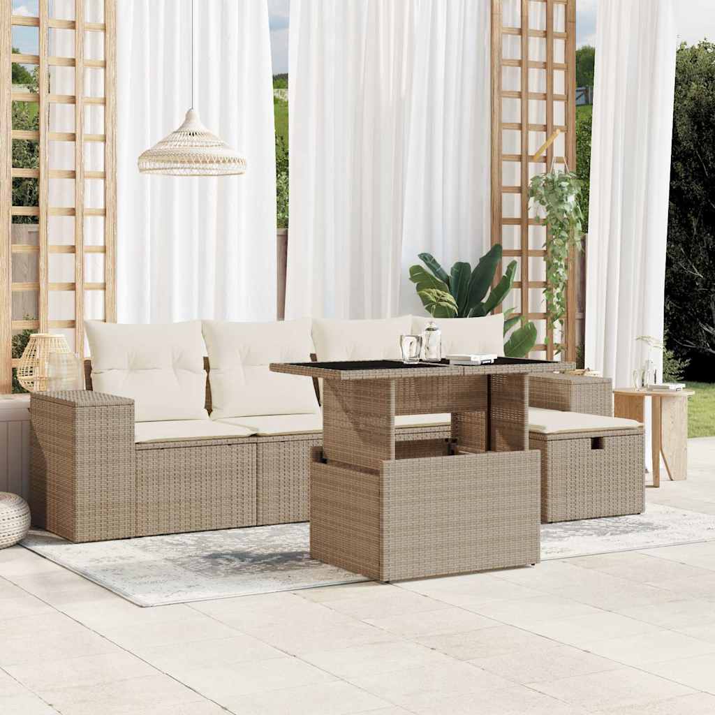 6-delige Loungeset met kussens poly rattan beige is nu te koop bij PeponiXL, paradijselijk wonen!