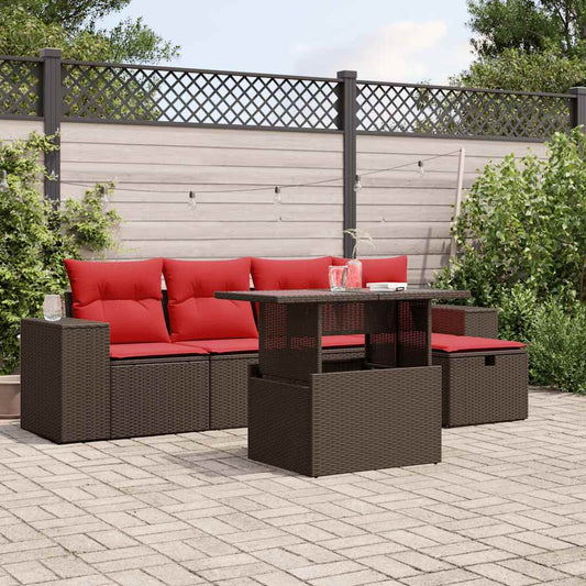 6-delige tuinbankset met kussens, bruin polyrotan is nu te koop bij PeponiXL, paradijselijk wonen!