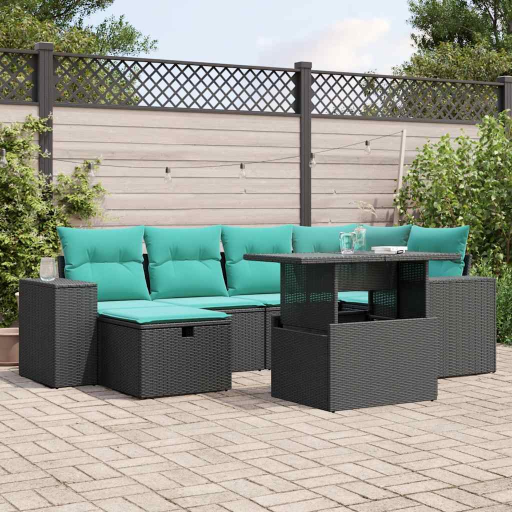 7-delige tuinbankset met kussens van zwart polyrotan is nu te koop bij PeponiXL, paradijselijk wonen!