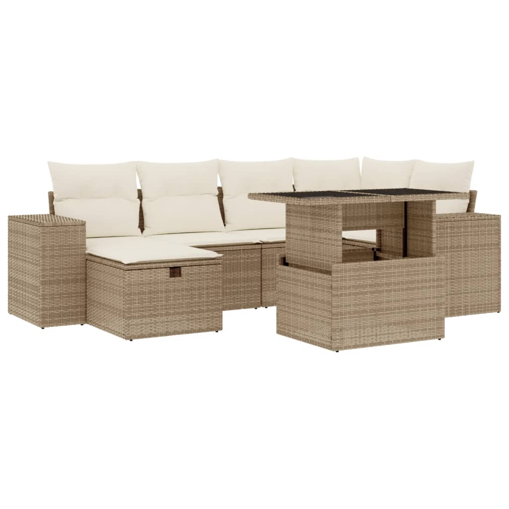 7-delige Loungeset met kussens poly rattan beige is nu te koop bij PeponiXL, paradijselijk wonen!