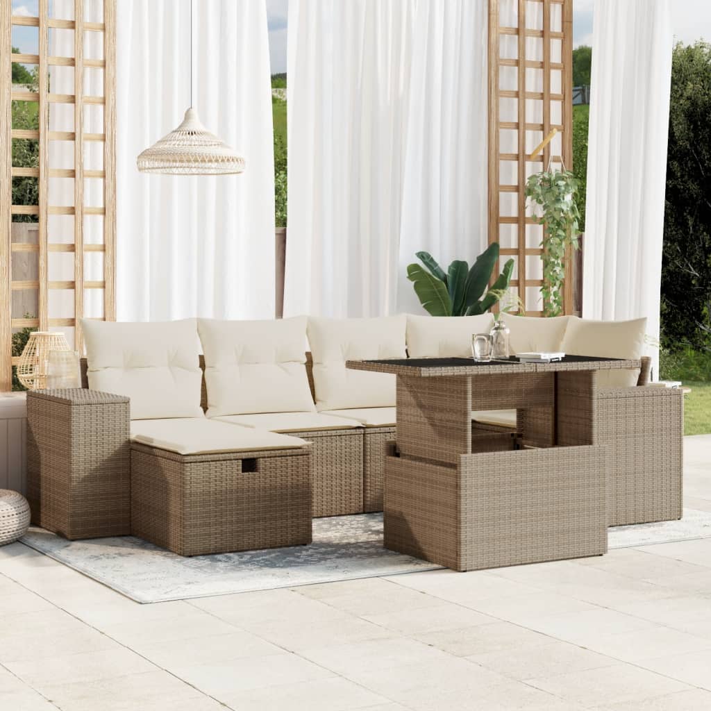 7-delige Loungeset met kussens poly rattan beige is nu te koop bij PeponiXL, paradijselijk wonen!