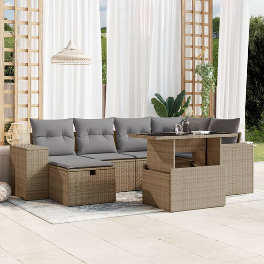 7-delige Loungeset met kussens poly rattan beige is nu te koop bij PeponiXL, paradijselijk wonen!