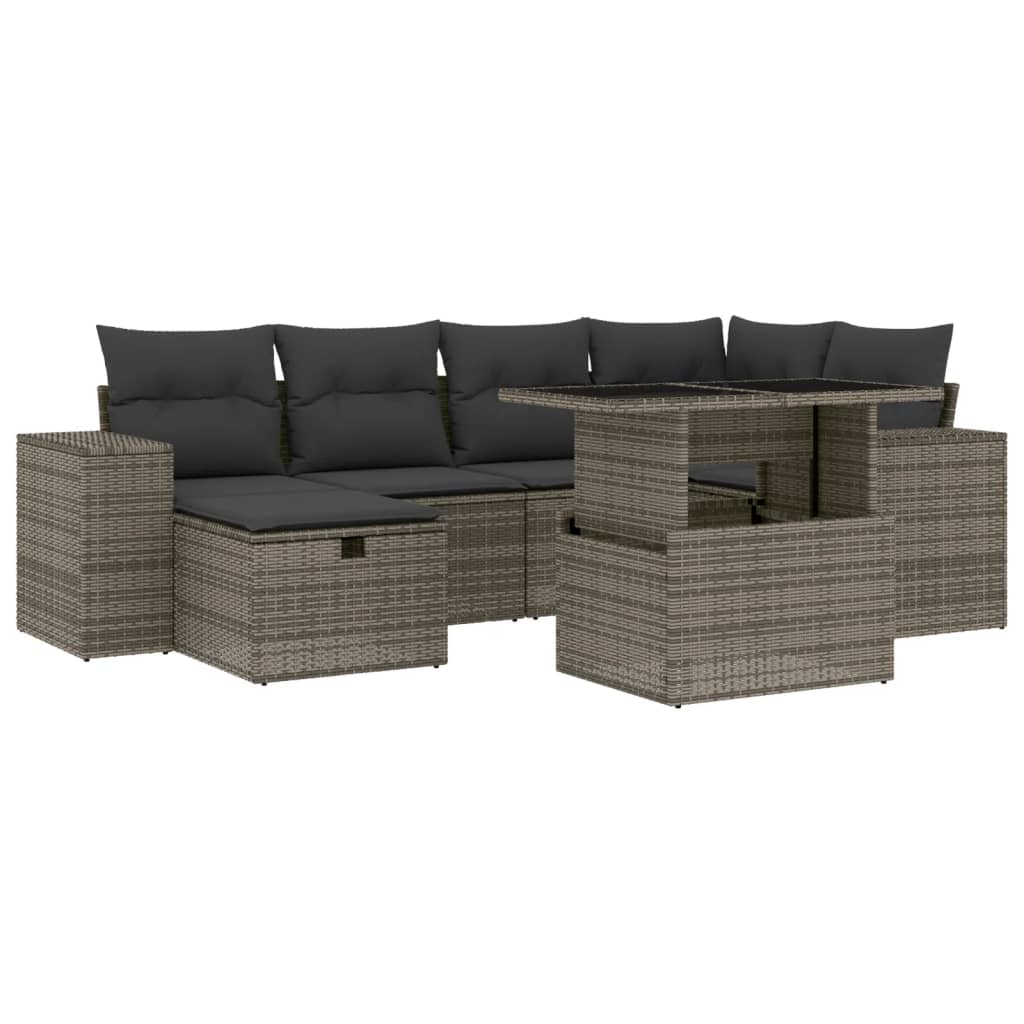 7-delige Loungeset met kussens poly rattan grijs is nu te koop bij PeponiXL, paradijselijk wonen!