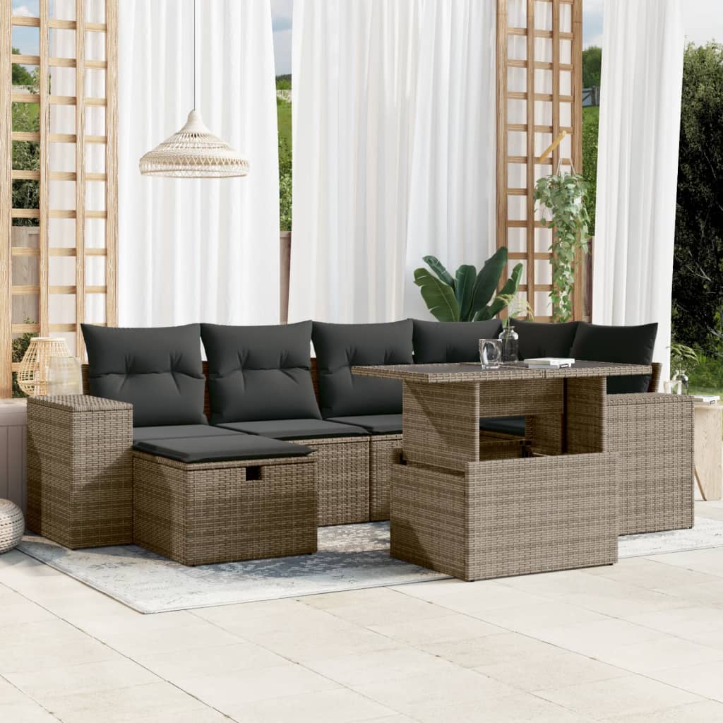 7-delige Loungeset met kussens poly rattan grijs is nu te koop bij PeponiXL, paradijselijk wonen!