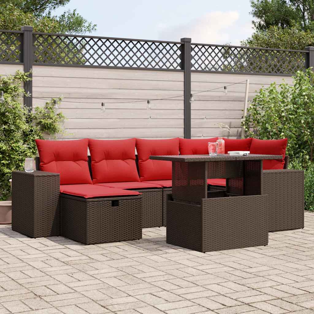 7-delige tuinbankset met kussens, bruin polyrotan is nu te koop bij PeponiXL, paradijselijk wonen!