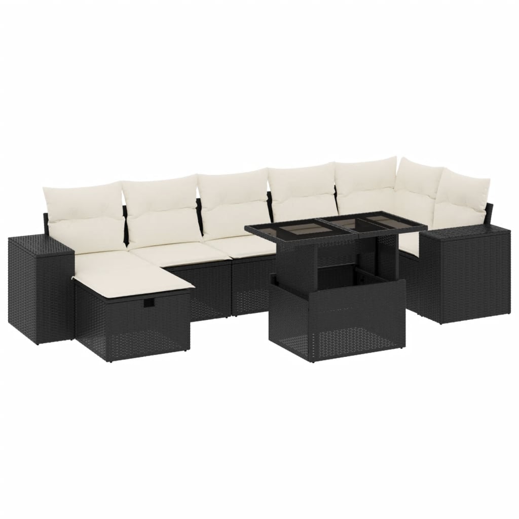 8-delige Loungeset met kussens poly rattan zwart is nu te koop bij PeponiXL, paradijselijk wonen!