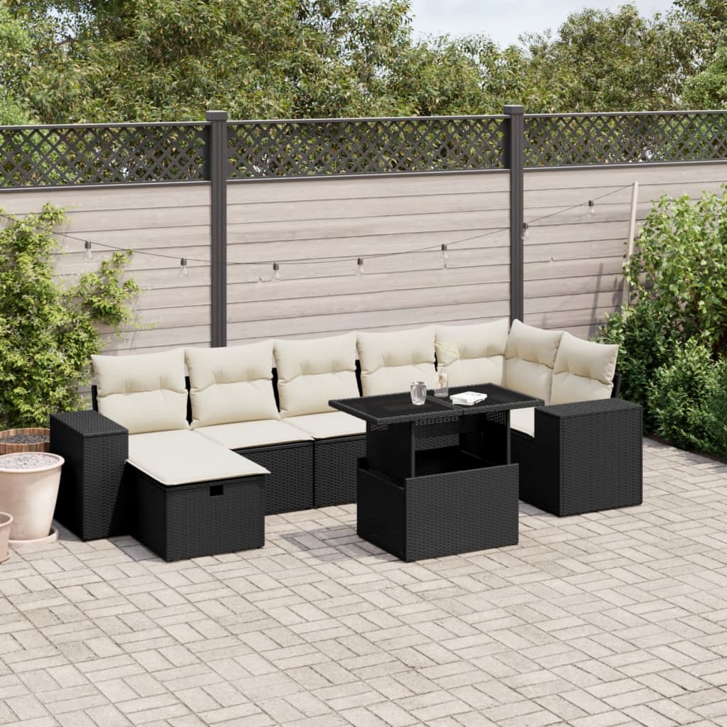 8-delige Loungeset met kussens poly rattan zwart is nu te koop bij PeponiXL, paradijselijk wonen!