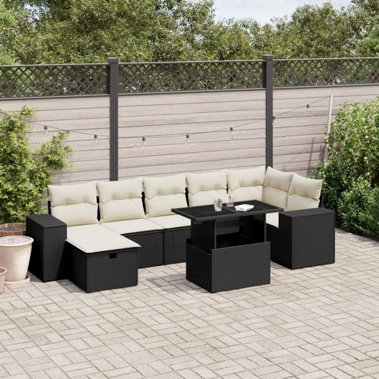 8-delige Loungeset met kussens poly rattan zwart is nu te koop bij PeponiXL, paradijselijk wonen!