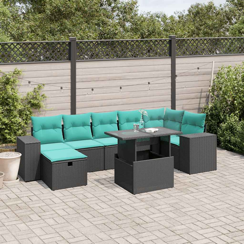 8-delige tuinbankset met kussens, zwart polyrotan is nu te koop bij PeponiXL, paradijselijk wonen!