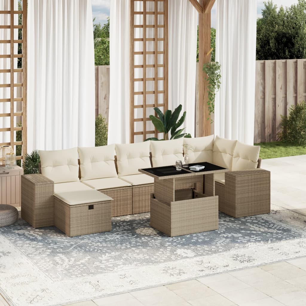 8-delige Loungeset met kussens poly rattan beige is nu te koop bij PeponiXL, paradijselijk wonen!