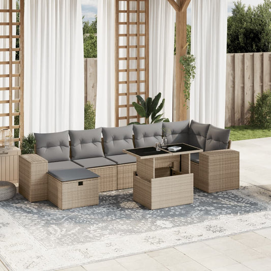 8-delige Loungeset met kussens poly rattan beige is nu te koop bij PeponiXL, paradijselijk wonen!