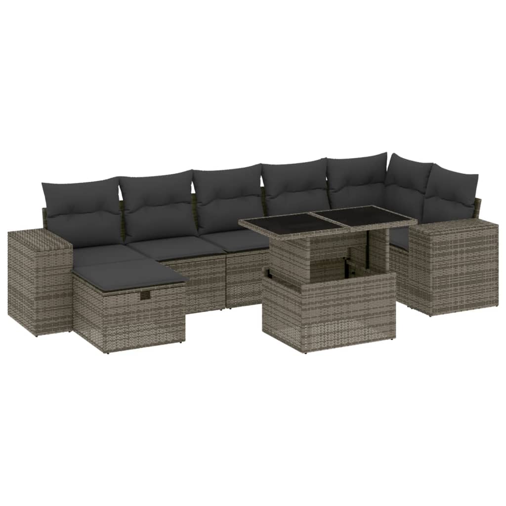 8-delige Loungeset met kussens poly rattan grijs is nu te koop bij PeponiXL, paradijselijk wonen!