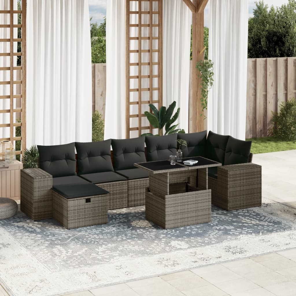 8-delige Loungeset met kussens poly rattan grijs is nu te koop bij PeponiXL, paradijselijk wonen!