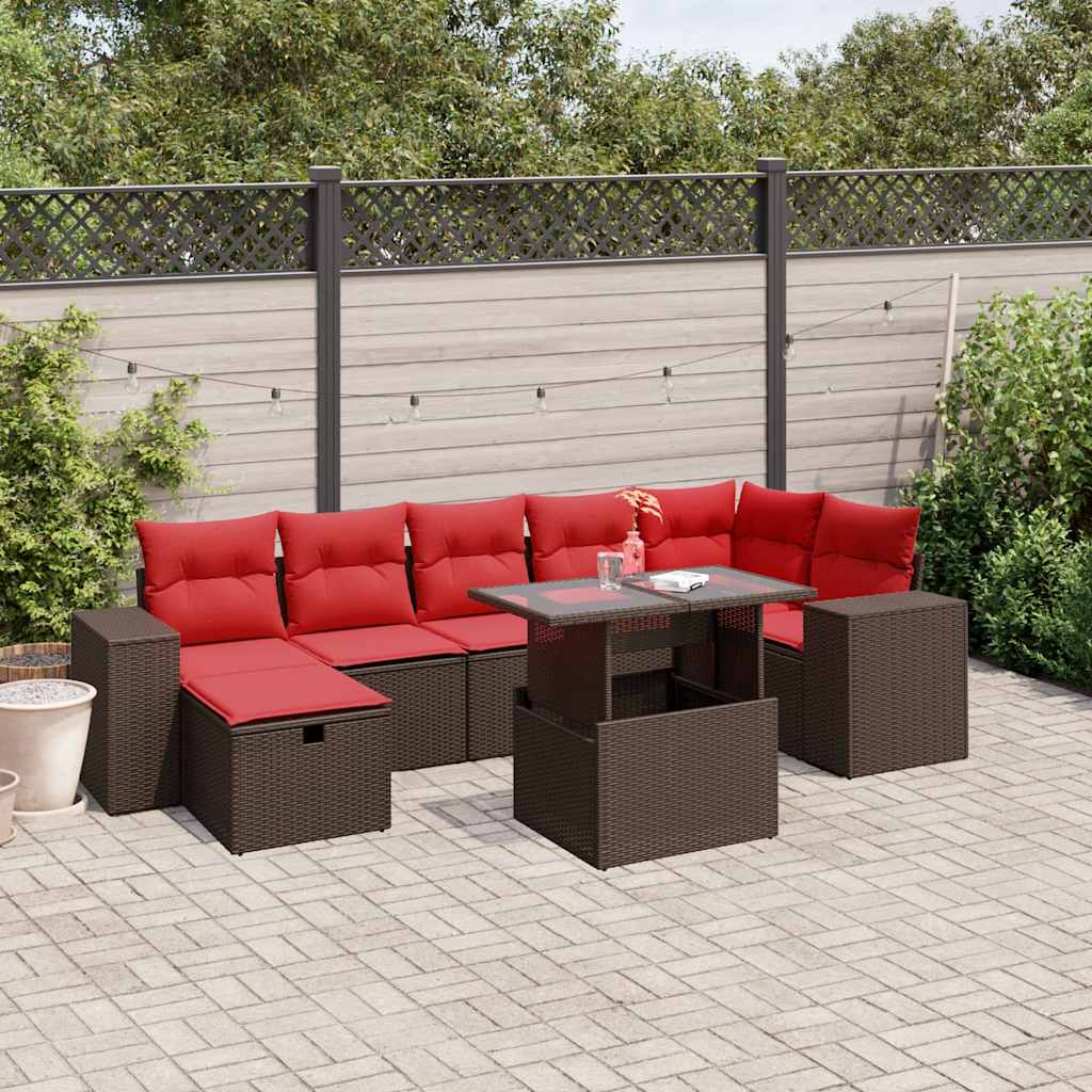 8-delige tuinbankset met kussens, bruin polyrotan is nu te koop bij PeponiXL, paradijselijk wonen!