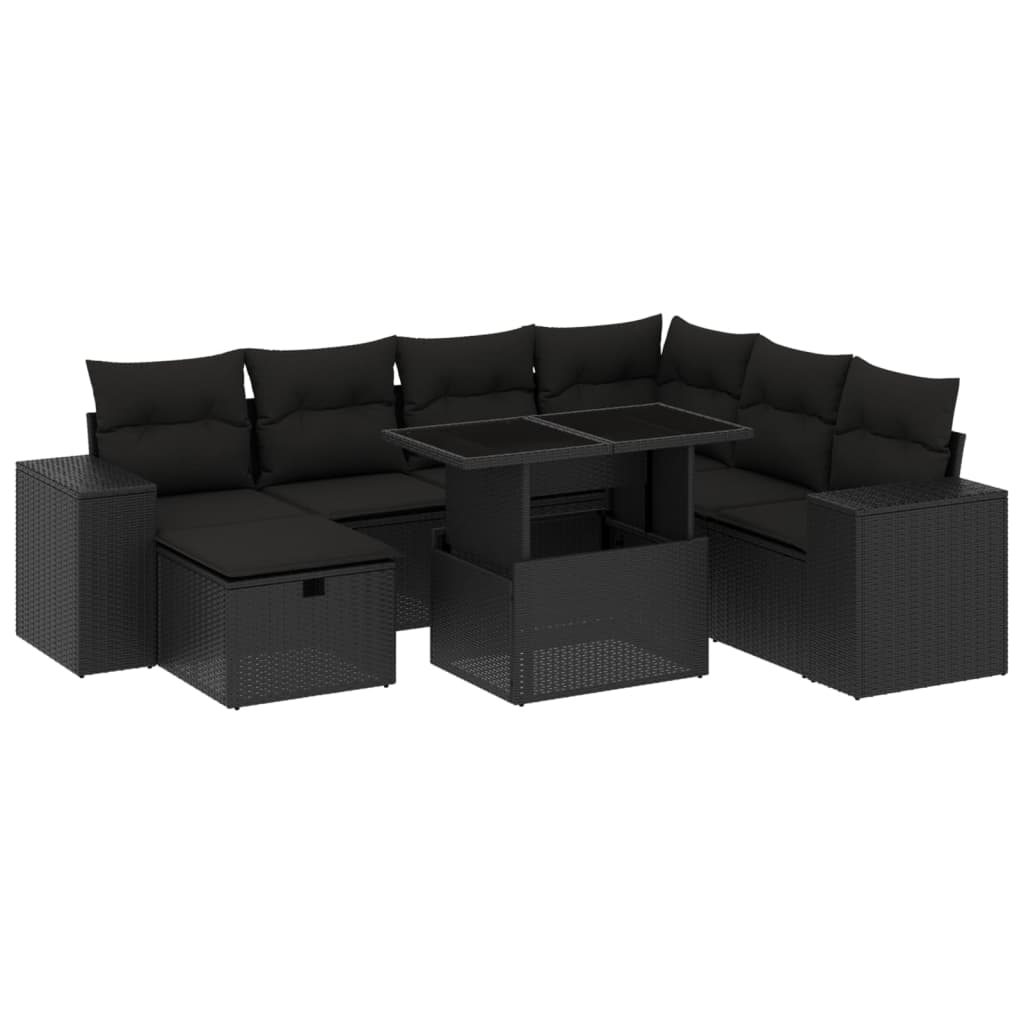 8-delige Loungeset met kussens poly rattan zwart is nu te koop bij PeponiXL, paradijselijk wonen!
