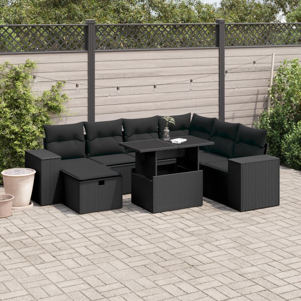 8-delige Loungeset met kussens poly rattan zwart is nu te koop bij PeponiXL, paradijselijk wonen!