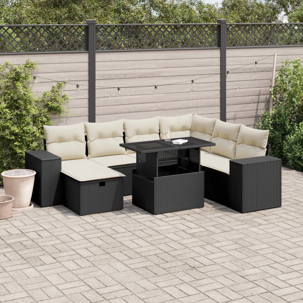 8-delige Loungeset met kussens poly rattan zwart is nu te koop bij PeponiXL, paradijselijk wonen!