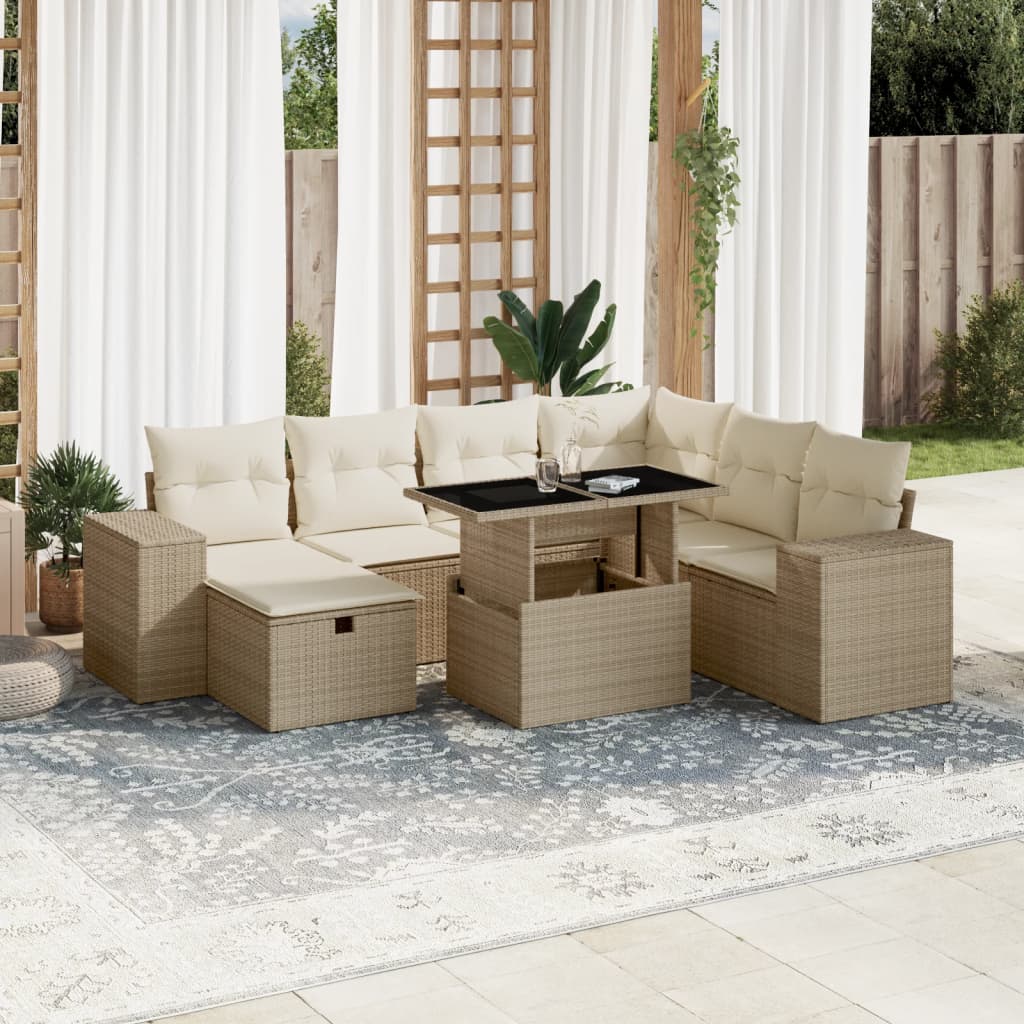 8-delige Loungeset met kussens poly rattan beige is nu te koop bij PeponiXL, paradijselijk wonen!