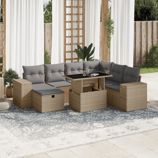 8-delige Loungeset met kussens poly rattan beige is nu te koop bij PeponiXL, paradijselijk wonen!