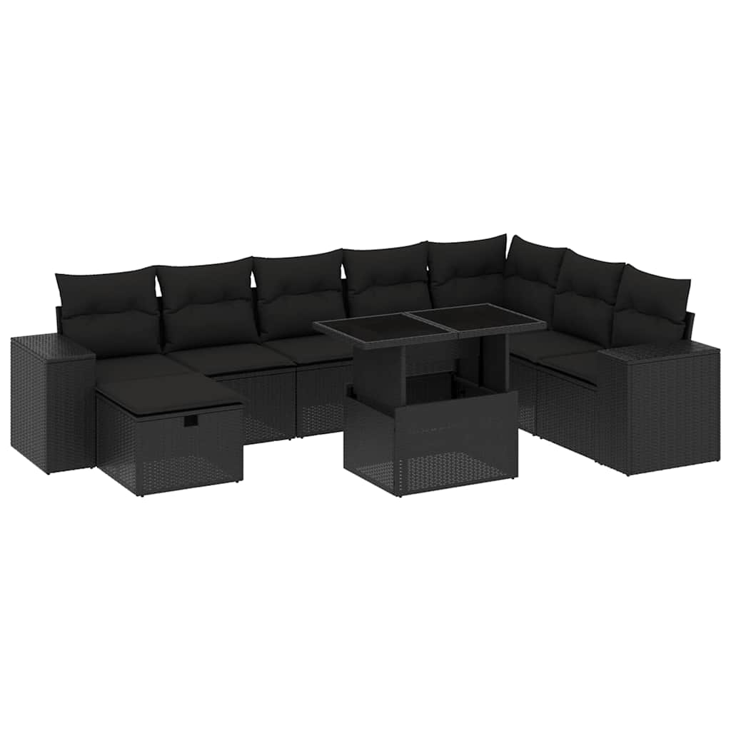 9-delige Loungeset met kussens poly rattan zwart is nu te koop bij PeponiXL, paradijselijk wonen!
