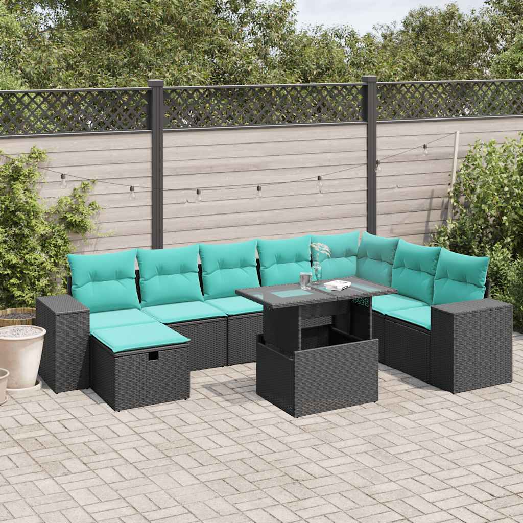 9-delige tuinbankset met kussens van zwart polyrotan is nu te koop bij PeponiXL, paradijselijk wonen!