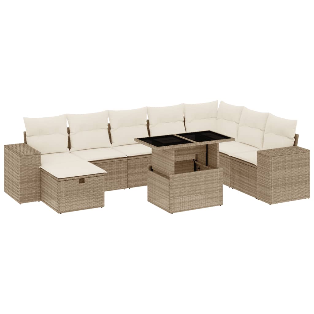9-delige Loungeset met kussens poly rattan beige is nu te koop bij PeponiXL, paradijselijk wonen!