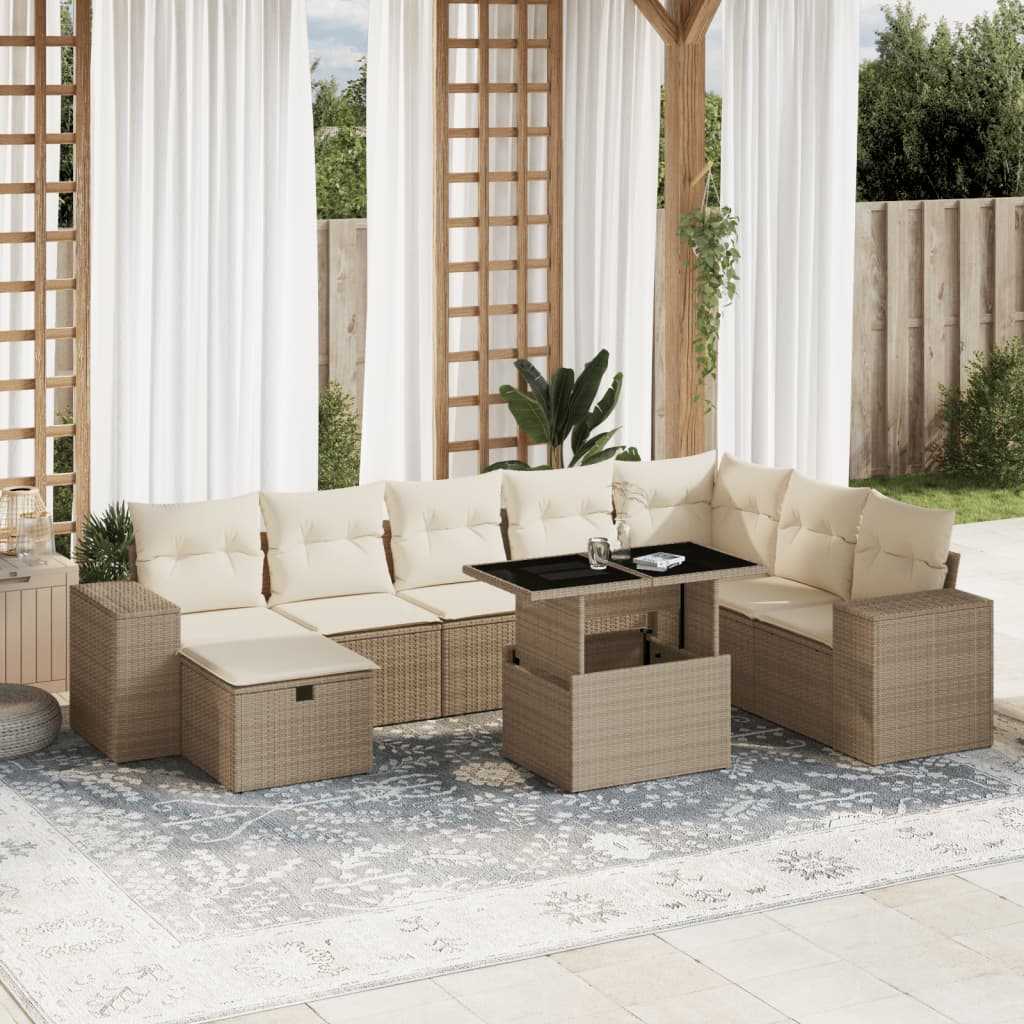 9-delige Loungeset met kussens poly rattan beige is nu te koop bij PeponiXL, paradijselijk wonen!