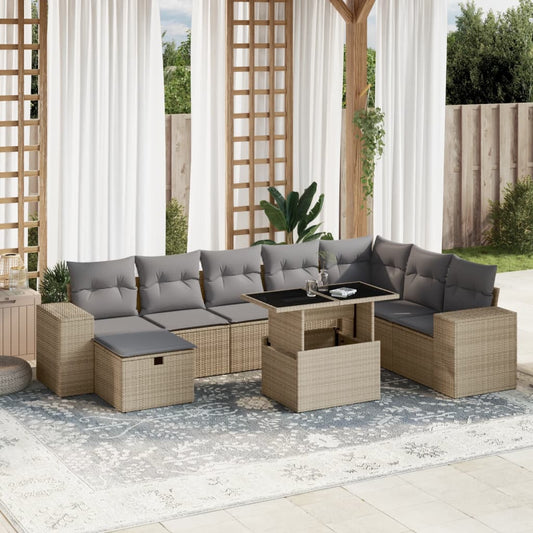 9-delige Loungeset met kussens poly rattan beige is nu te koop bij PeponiXL, paradijselijk wonen!