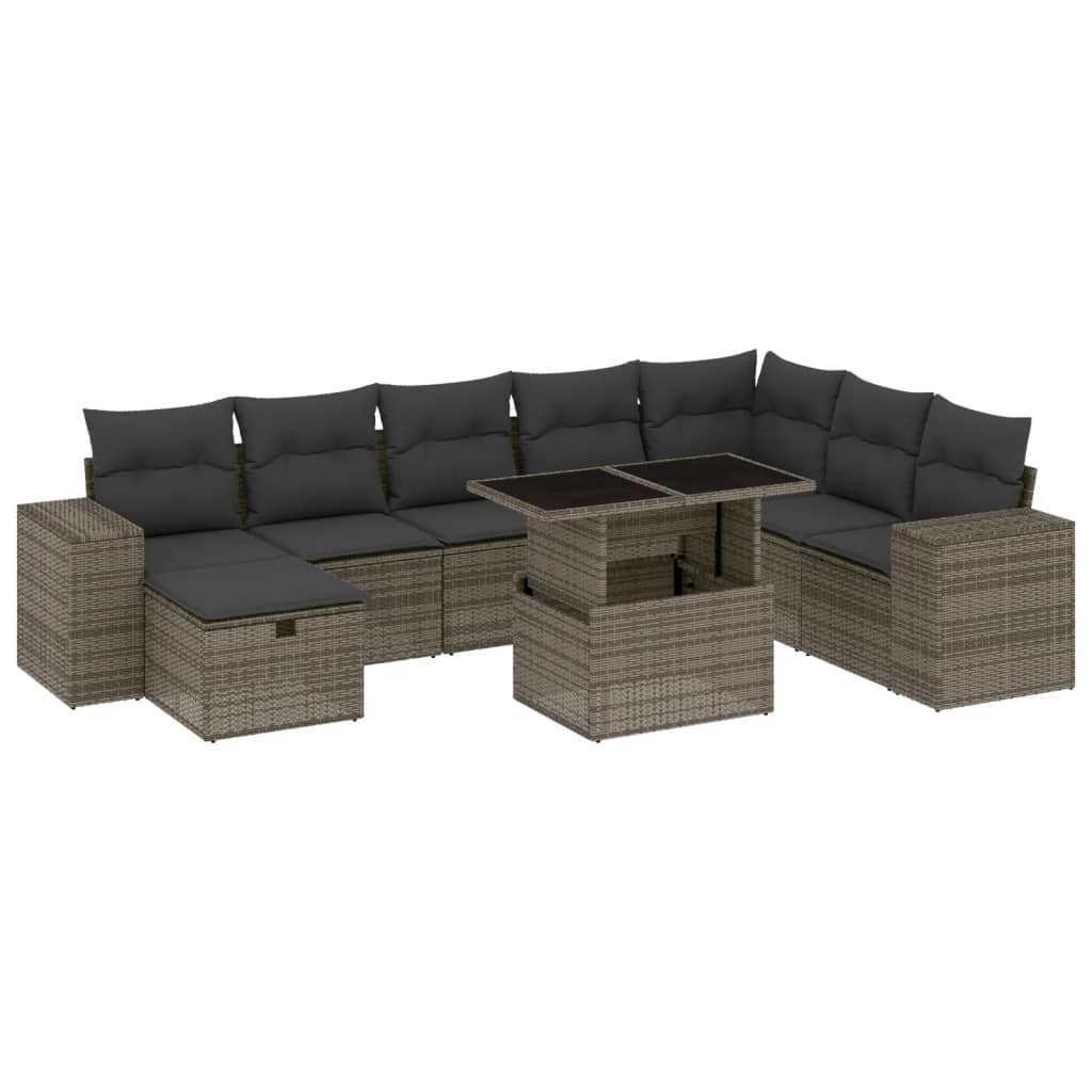 9-delige Loungeset met kussens poly rattan grijs is nu te koop bij PeponiXL, paradijselijk wonen!