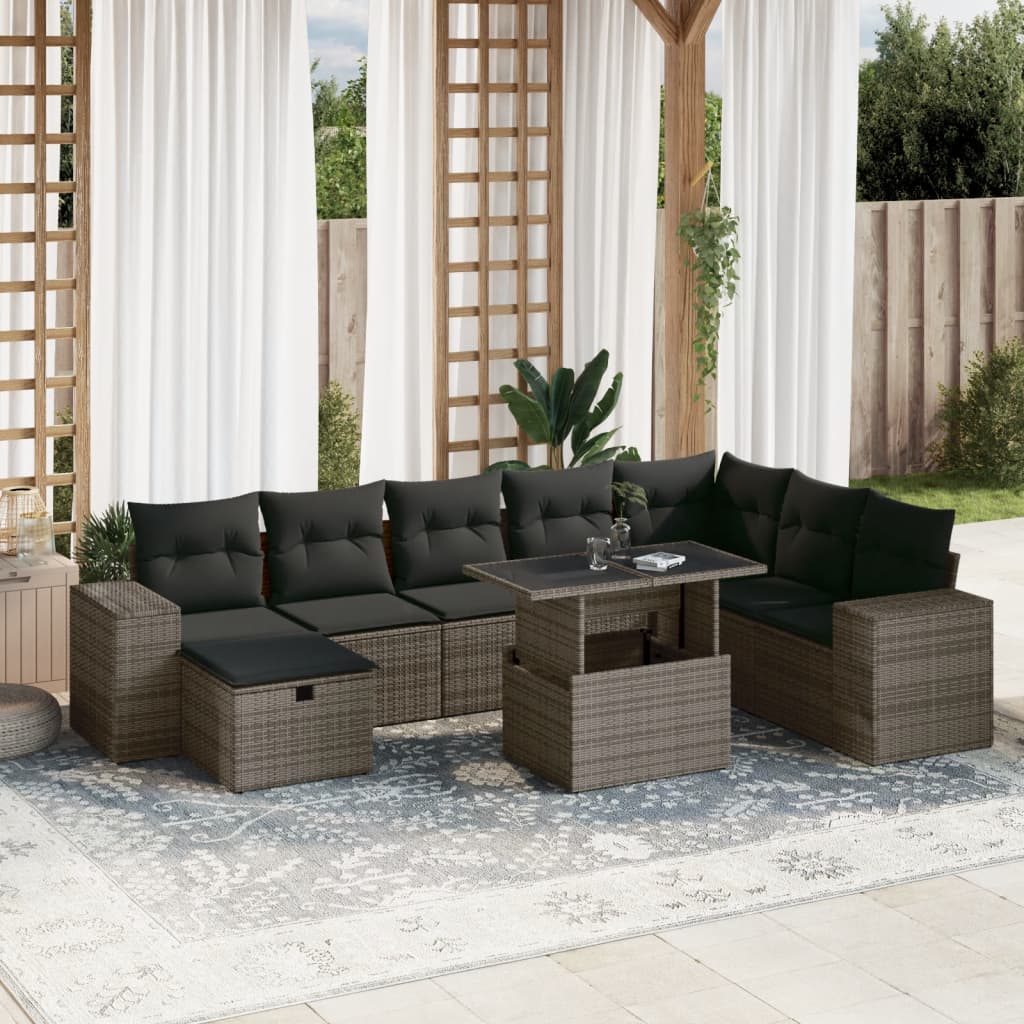 9-delige Loungeset met kussens poly rattan grijs is nu te koop bij PeponiXL, paradijselijk wonen!
