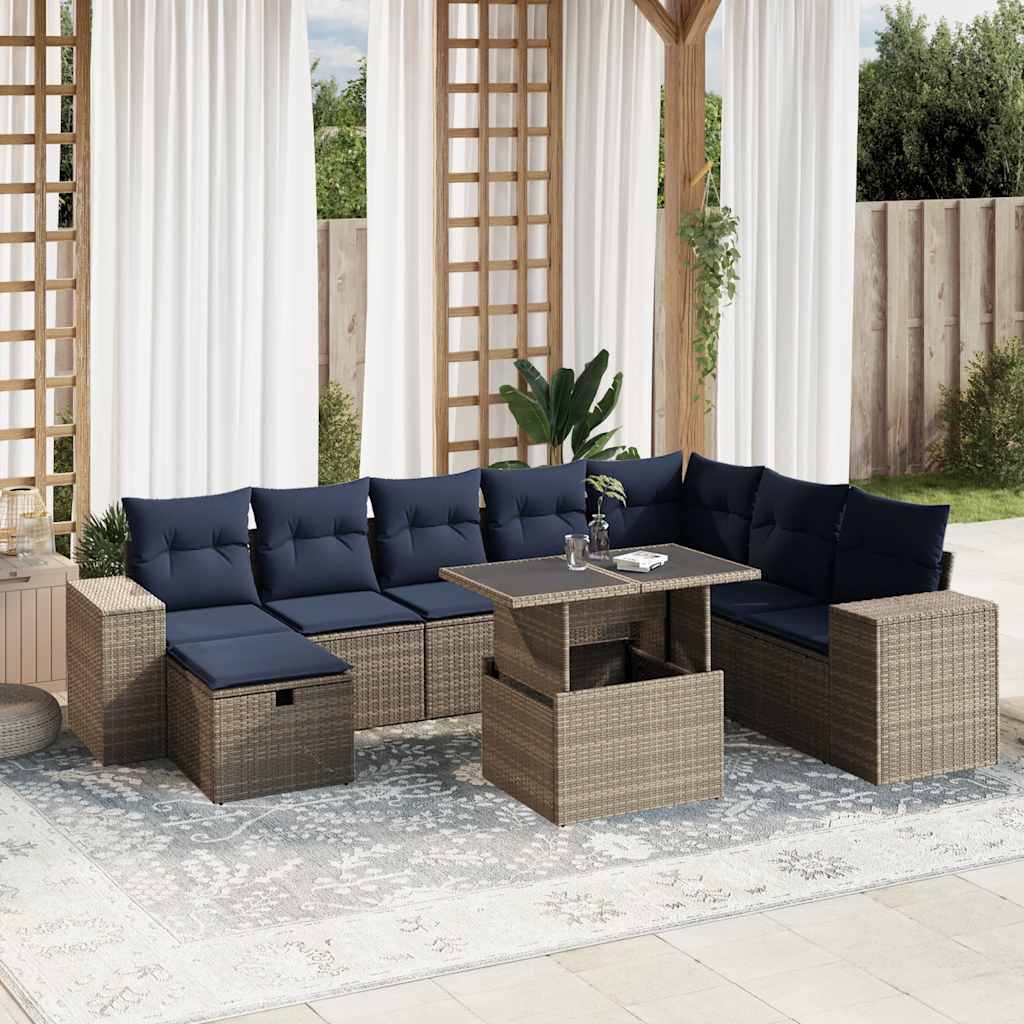 9-delige tuinbankset met kussens, grijs polyrotan is nu te koop bij PeponiXL, paradijselijk wonen!