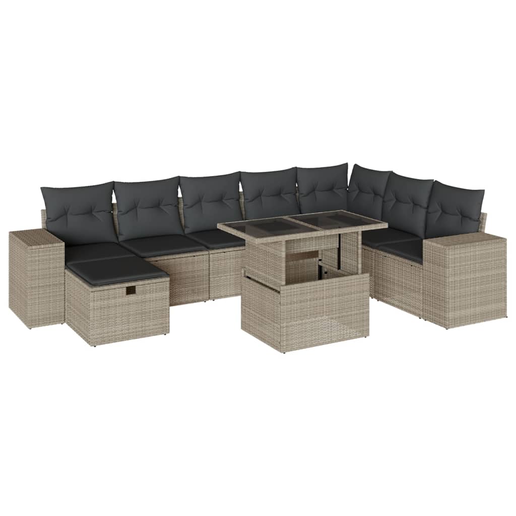 9-delige Loungeset met kussens poly rattan lichtgrijs is nu te koop bij PeponiXL, paradijselijk wonen!