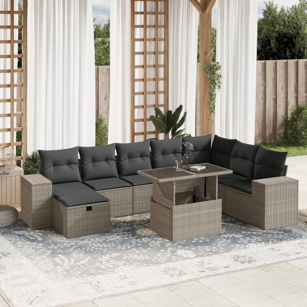 9-delige Loungeset met kussens poly rattan lichtgrijs is nu te koop bij PeponiXL, paradijselijk wonen!