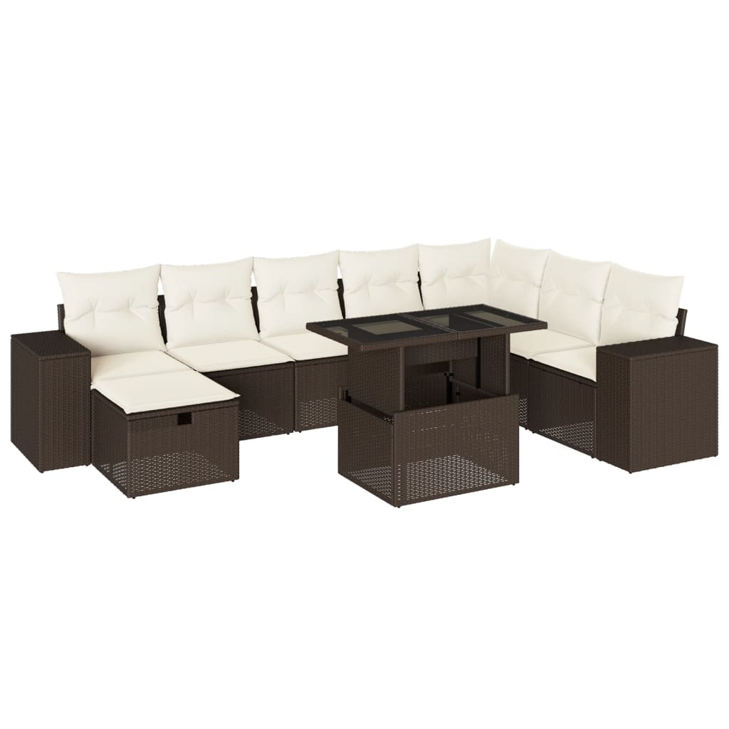 9-delige Loungeset met kussens poly rattan bruin is nu te koop bij PeponiXL, paradijselijk wonen!