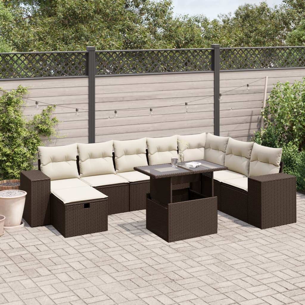 9-delige Loungeset met kussens poly rattan bruin is nu te koop bij PeponiXL, paradijselijk wonen!