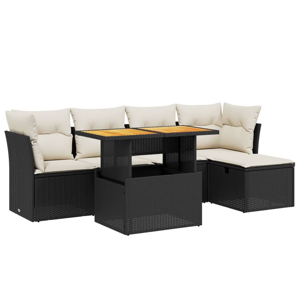 6-delige Loungeset met kussens poly rattan zwart is nu te koop bij PeponiXL, paradijselijk wonen!