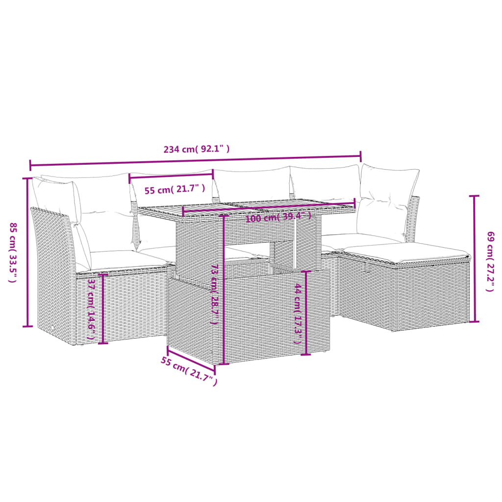 6-delige Loungeset met kussens poly rattan zwart is nu te koop bij PeponiXL, paradijselijk wonen!