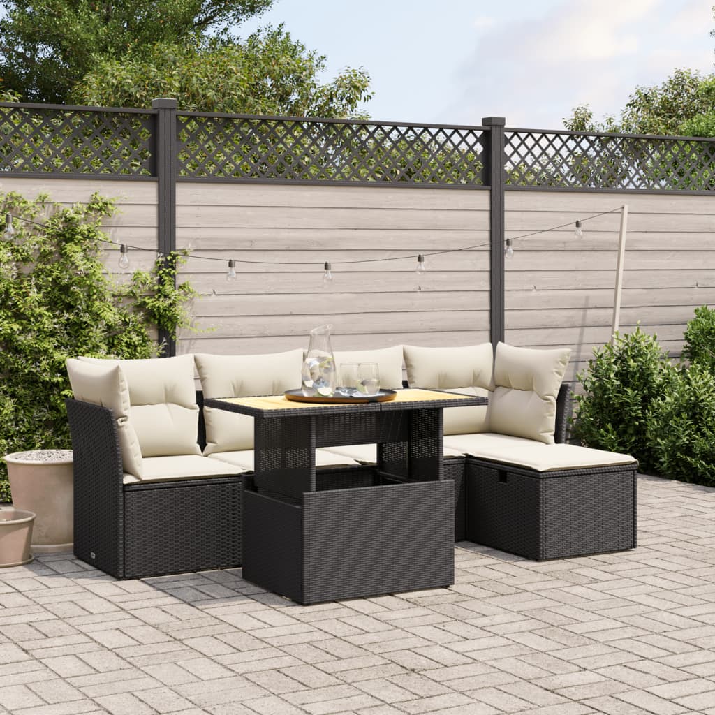 6-delige Loungeset met kussens poly rattan zwart is nu te koop bij PeponiXL, paradijselijk wonen!