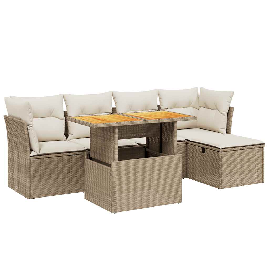 6-delige Loungeset met kussens poly rattan beige is nu te koop bij PeponiXL, paradijselijk wonen!