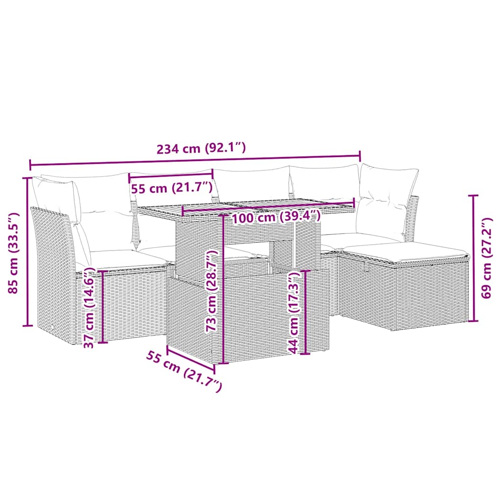 6-delige Loungeset met kussens poly rattan beige is nu te koop bij PeponiXL, paradijselijk wonen!