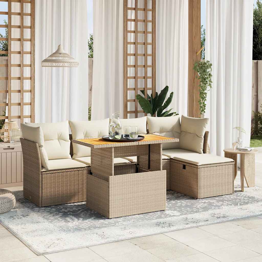 6-delige Loungeset met kussens poly rattan beige is nu te koop bij PeponiXL, paradijselijk wonen!