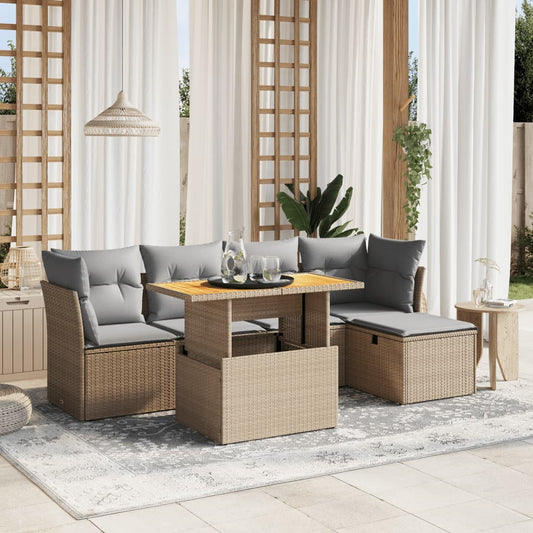 6-delige Loungeset met kussens poly rattan beige is nu te koop bij PeponiXL, paradijselijk wonen!