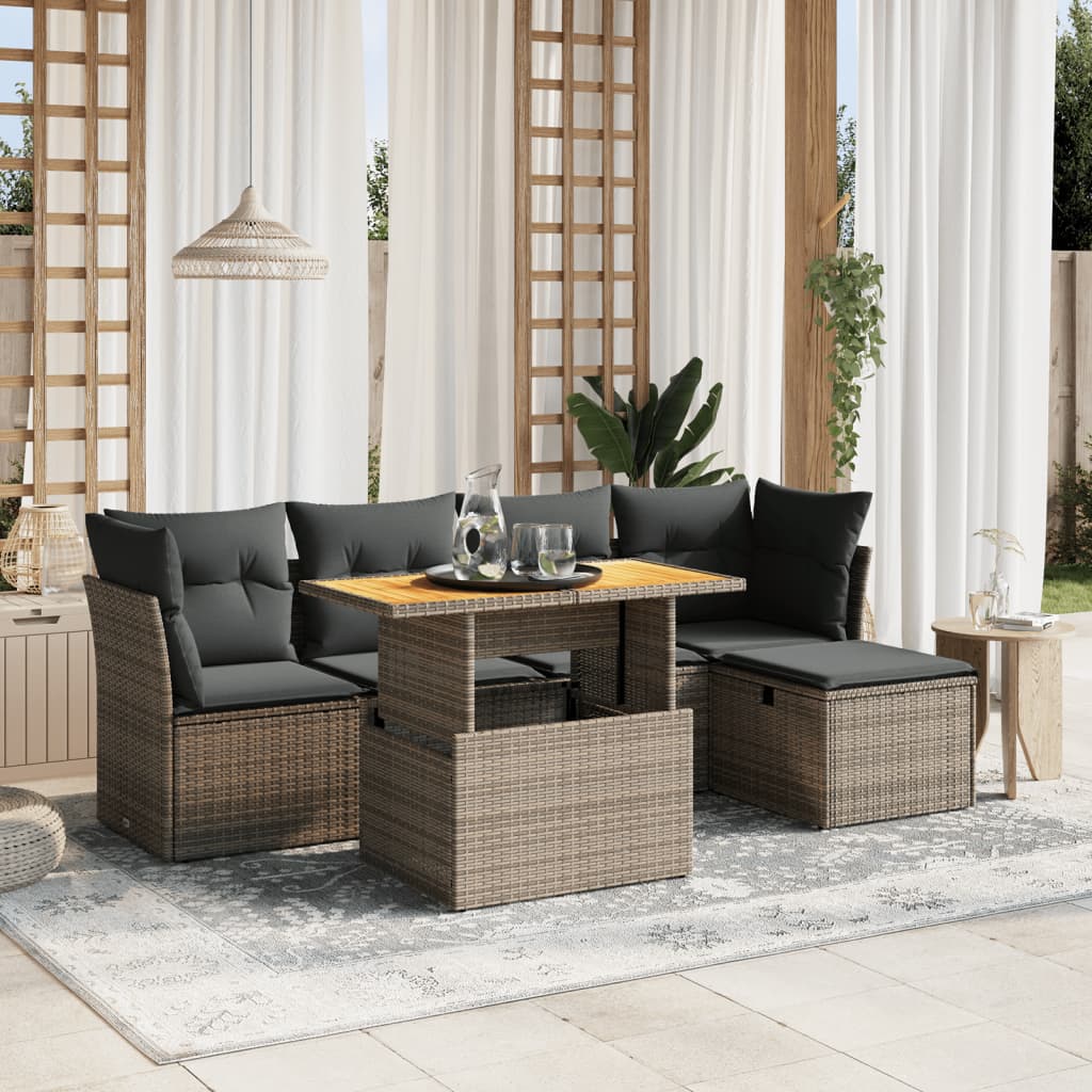 6-delige Loungeset met kussens poly rattan grijs is nu te koop bij PeponiXL, paradijselijk wonen!