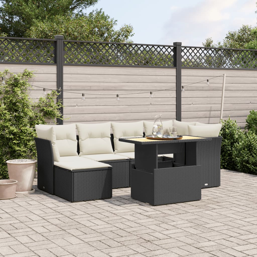 7-delige Loungeset met kussens poly rattan zwart is nu te koop bij PeponiXL, paradijselijk wonen!