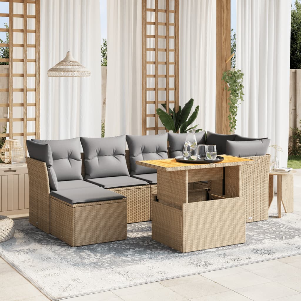 7-delige Loungeset met kussens poly rattan beige is nu te koop bij PeponiXL, paradijselijk wonen!