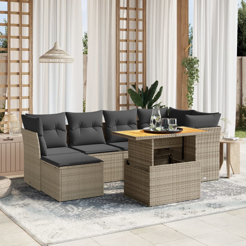 7-delige Loungeset met kussens poly rattan grijs is nu te koop bij PeponiXL, paradijselijk wonen!